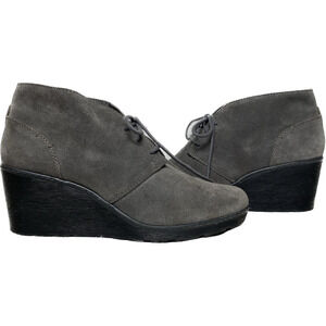 Collection by Clarks Hazen Charm Grey Suede Wedge Lace Up Shoes Size 8